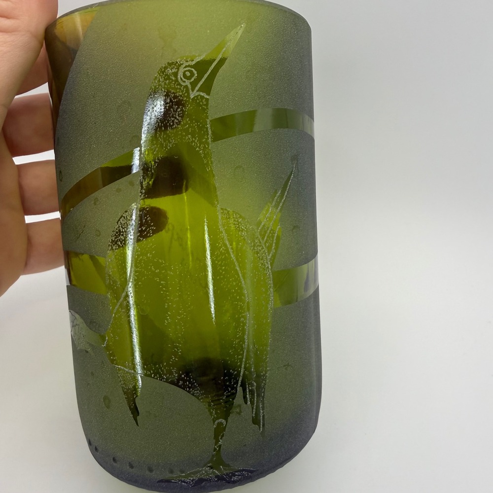 Ecoglass Galapagos Blue Footed Booby Etched Green Recycled Glass Tumbler Cup